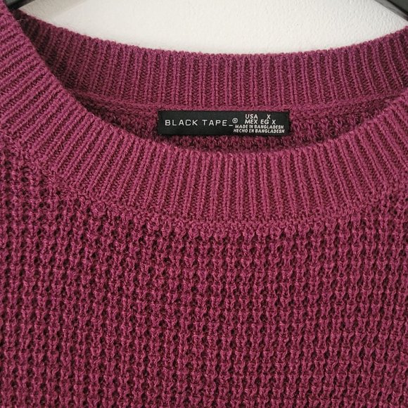 Black Tape Waffle Knit Sweater Size 2X Magenta Crew Neck Round Hem - Picture 3 of 5
